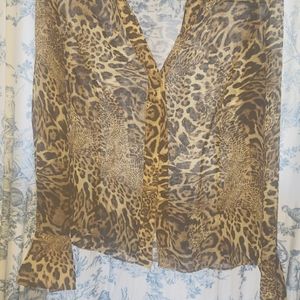 Lafayette 148 100% silk leopard print blouse, sheer